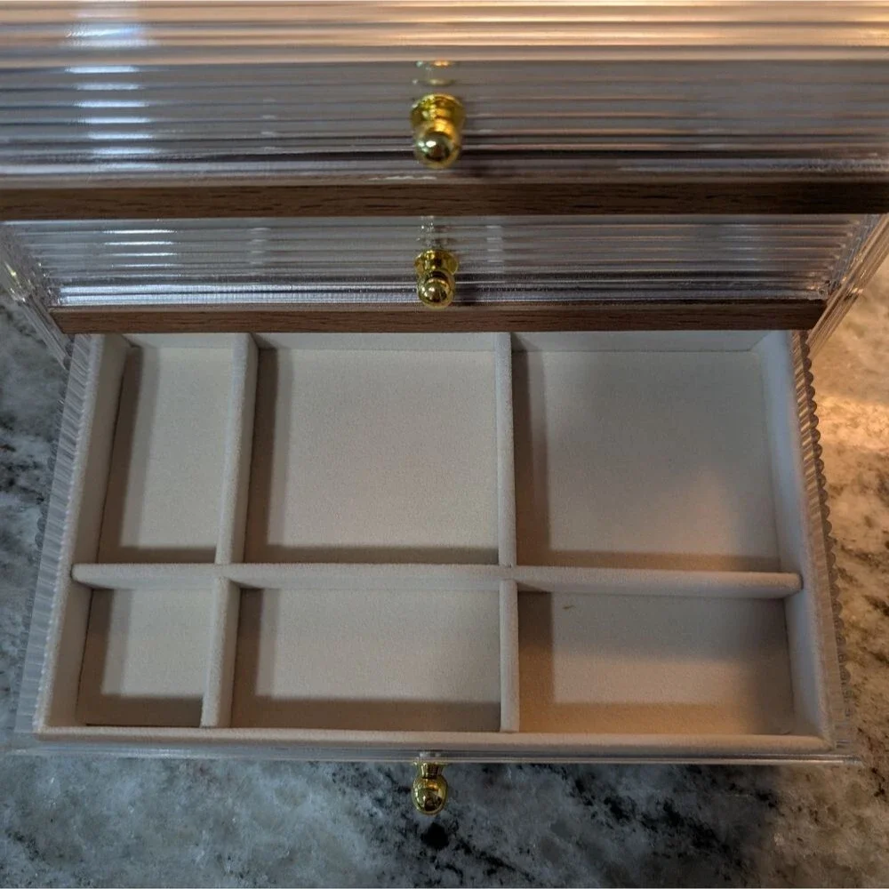 NIB Acrylic Jewelry /Organizer with Wood And Gold Accents